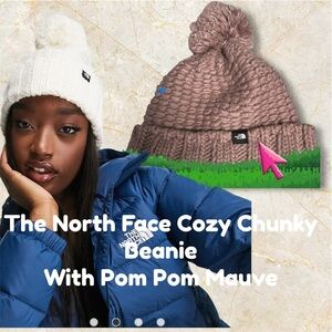 The North Face Cozy Chunky Beanie With Pom Pom Mauve